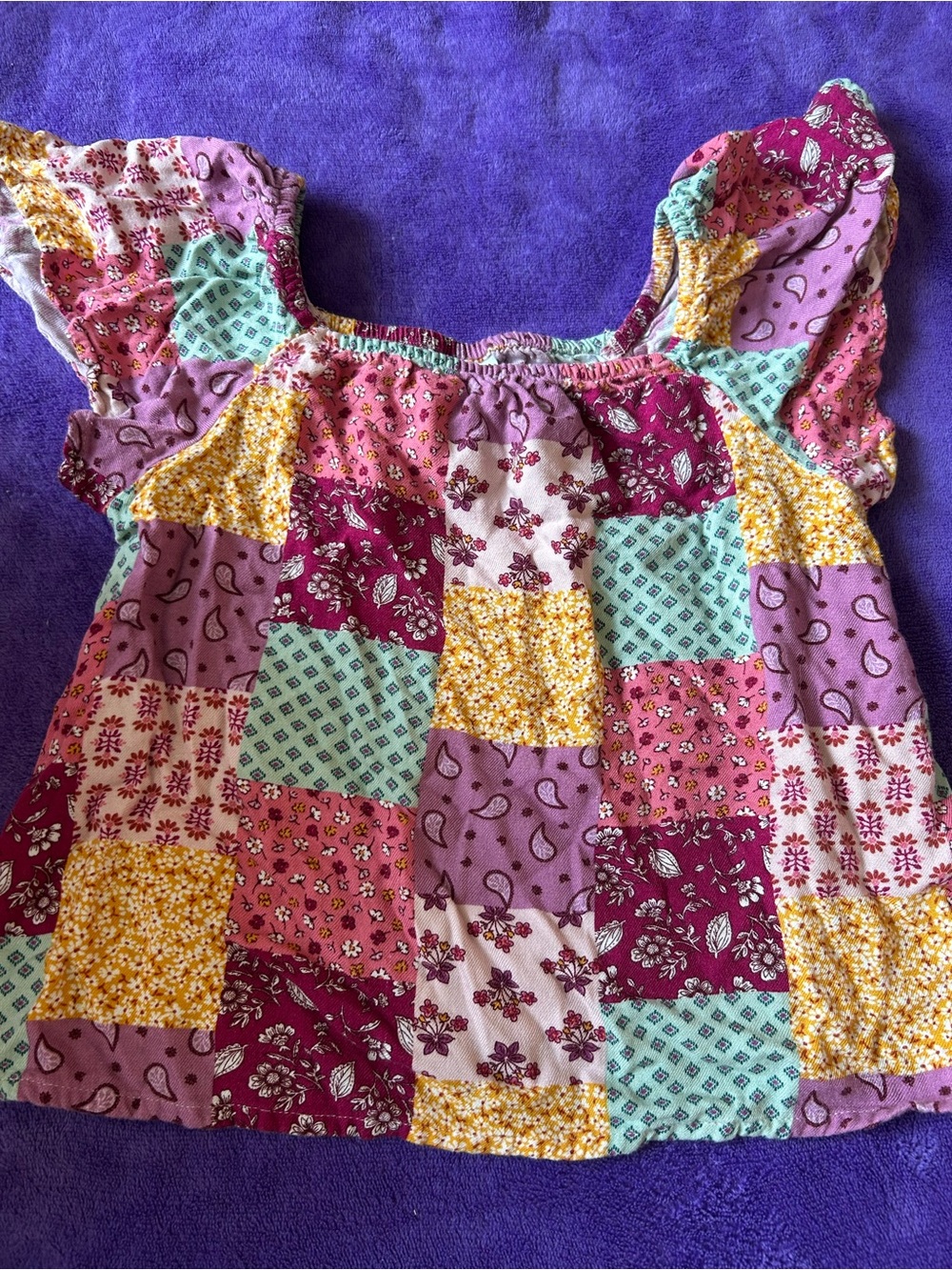 jumping beans Patchwork Flutter Sleeve Top - Pink, Yellow, Mint, Burgundy